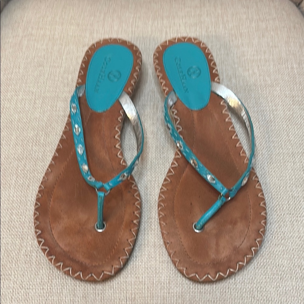 Turquoise and Brown Beaded Sandals